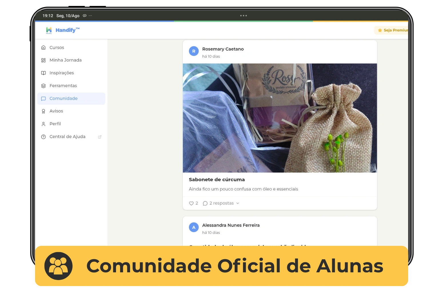 Mockup da Comunidade Oficial de Alunas da Handify